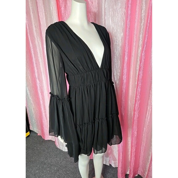 Miss Ord Black Whimsigoth Witchy Chiffon Tiered Lined Dress Size XL - Picture 10 of 14